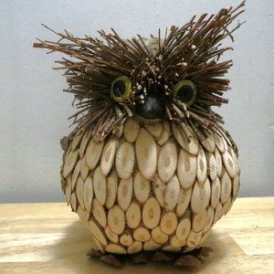 Owl Hand-crafted from Twigs and Tree Bark Folk Art